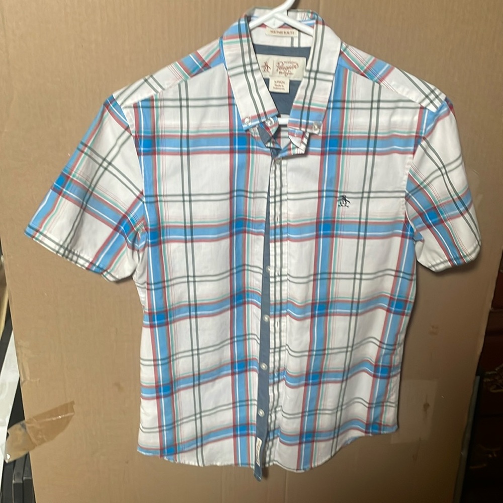 Plaid short sleeved Penguin button up
